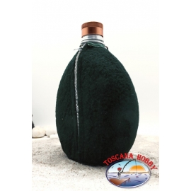 Botella de agua de 1 lt en aluminio, la vaina de color verde, con cierre de cremallera, tapa de cobre CL.75