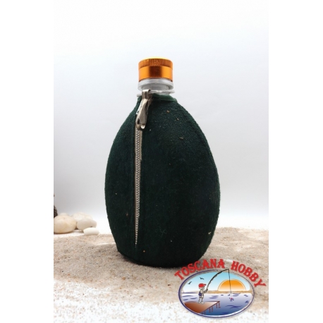 Trinkflasche 0,75 lt aluminium-hülle grün mit reißverschluss, verschluss gold