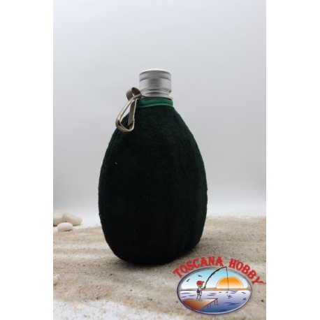 Trinkflasche 0,5 lt aluminium-hülle grün mit reißverschluss, rote kappe CL.79