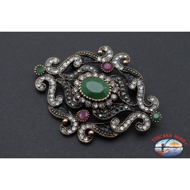 Brooch or pendant for necklace retro style metal bronze with crystals and stones