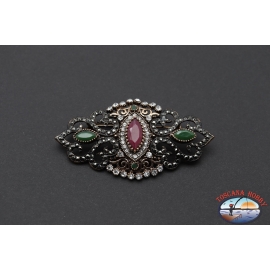 Pin retro style metal bronze with crystals and stones