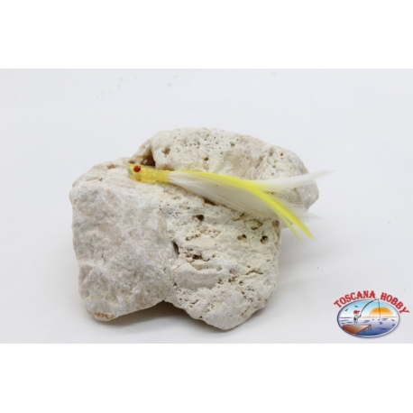 Señuelos de arrastre: cabeza de listado hecha a mano con pluma de 9 cm-blanco / amarillo
