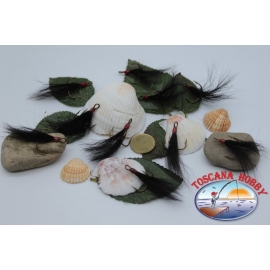 10 Ancorette montate con piume e filamenti, VMC con occhiello size 3 FC.AC28