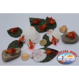 10 Ancorette montate con piume e filamenti, VMC con occhiello size 3 FC.AC34