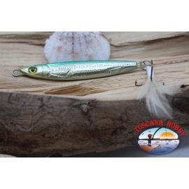 Esca metallica JIG 30gr 7cm silver green con ancoretta piumata BR.301