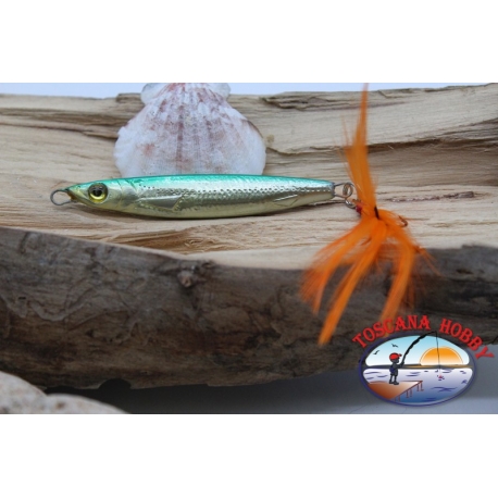 Metal bait J IG, 30gr-7cm, with feathered anchor.