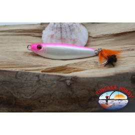 Esca metallica JIG, 31gr-5,5cm, con amo piumato, white pink