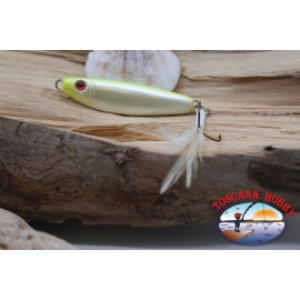 Esca metallica JIG, 31gr-5,5cm, con ancoretta piumata, white yellow