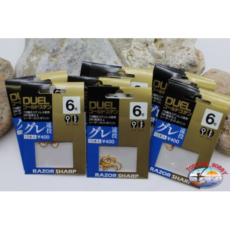 Duel size 6 Fishing Hooks with Eyelet 10 bags of 10 pieces