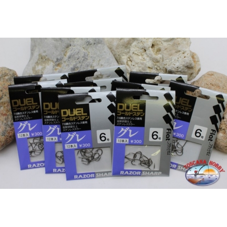 Duel size 6 Fishing Hooks with Eyelet 10 bags of 12 pieces-2