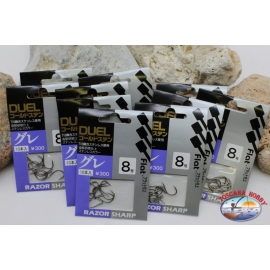 Duel size 8 Fishing hooks with palet10 sachets of 10 pieces K. 547