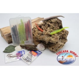 Box assortito con 18 vermi siliconici Yo-zuri 11cm con 2 buste ami Mustad FC.S33