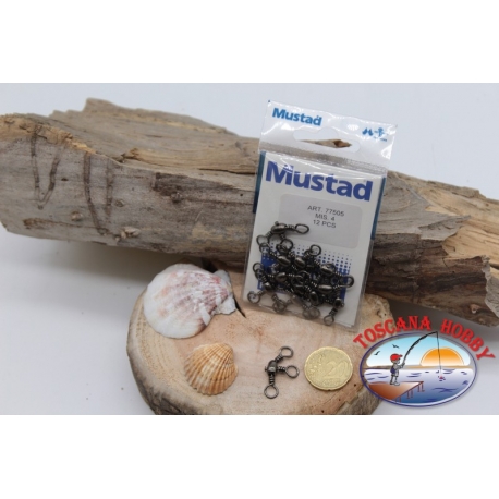 1 Bustina 12 pz. di girelle Mustad serie 77505 brunite sz.4 FC.G71