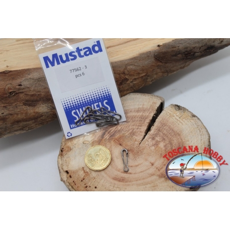 1 Bag of 6 pcs. hooks and quick-release Mustad series 77562 sz. 3 FC.G95