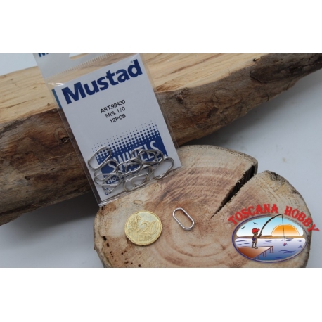 1 sachet de 12 pcs. des anneaux, des aigus hameçons Mustad série 9943D sz.1/0 FC.G119