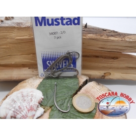 1 Boîte de 7pz Mustad cod. 34007 sz.2/0 en acier, avec couronne FC.A221