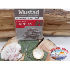 1 Paquete de 10 piezas Mustad-cod. 60540BLN sz.6 con la corona de FC.A224