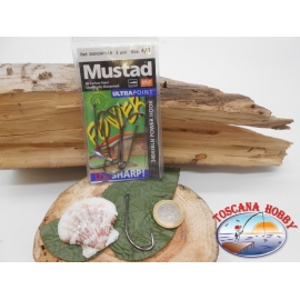 1 Packung 5 stück angelhaken Mustad cod.34043NPBLN sz.4/0-farbig mit öse FC.A258