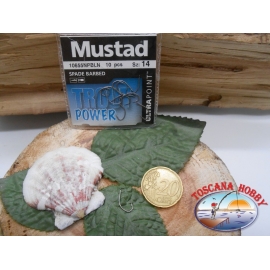 1 Pack 10 pcs Mustad Spade barbed, with the headstock cod10655NPBLN sz.14 FC.A286