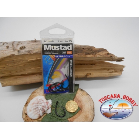 1 Packung 5 stück angelhaken Mustad autoferranti cod.39950BL sz.4/0 öse FC.A264B