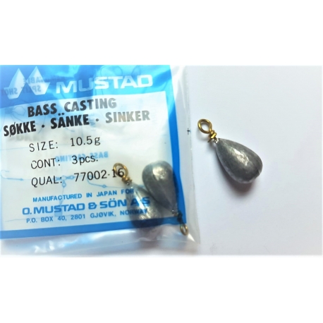 1 Sachet, 3 pcs. de plomb le poids Mustad cod.77002-16 sz.10,5 gr FC.PI4