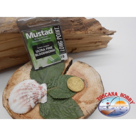 1 bustina 10 pz ami Mustad, paletta, green, cod.LP240 sz. 18 FC.A393