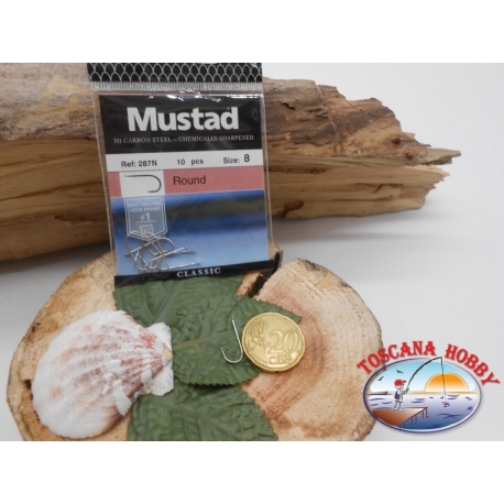 1 sachet de 10 pcs Mustad, rond, scoop, argent, réf.287N sz. 8 FC.A402