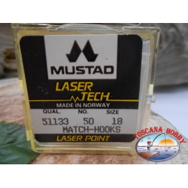 1 packung 50pz angelhaken Mustad "laser-tech" - serie 51133 sz.18 FC.A458