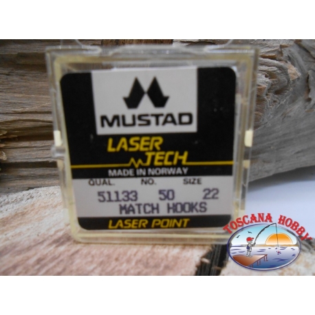 1 packung 50pz angelhaken Mustad "laser-tech" - serie 51133 sz.22 FC.A460