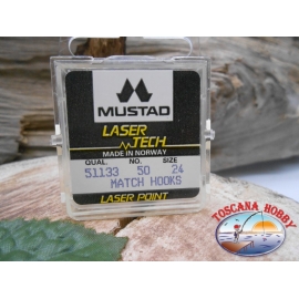1 confezione da 50pz ami Mustad "laser tech" serie 51133 sz.24 FC.A461