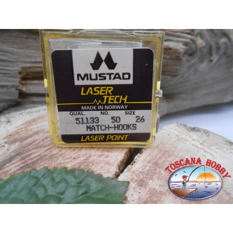 1 confezione da 50pz ami Mustad "laser tech" serie 51133 sz.26 FC.A462