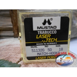 1 pack of 50pcs Mustad "laser tech" series 51132G sz.18 FC.A464