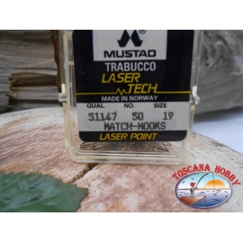 1 packung 50pz angelhaken Mustad "laser-tech" - serie 51147 sz.19 CF.A469