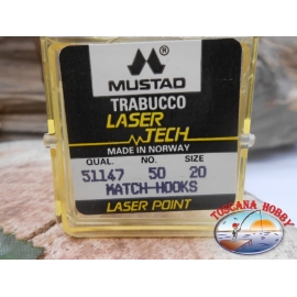 1 packung 50pz angelhaken Mustad "laser-tech" - serie 51147 sz.20 FC.A470