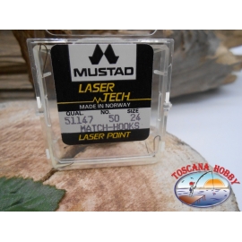 1 packung 50pz angelhaken Mustad "laser-tech" - serie 51147 sz.24 FC.A472