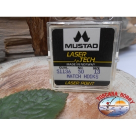 1 confezione da 50pz ami Mustad "laser tech" serie 51136 sz.13 FC.A475