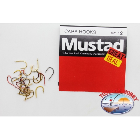 1 paquete de 25 pcs Mustad "gran cantidad" de la serie de ganchos de la Carpa sz.12 FC.A537