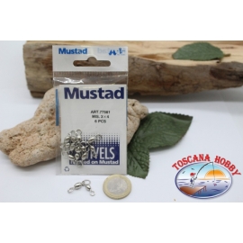 1 Sachet de 6 pcs. des émerillons Mustad série 77561 argent sz. 3x4 FC.G65A