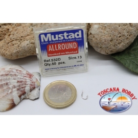 1 boîte de 50pcs hameçons Mustad cod.532D pas.13 Tout Rond FC.B16A