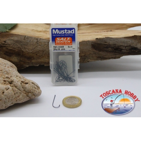 1 caja de 25 ordenadores Mustad-cod. 4446B, no.4, de agua salada ganchos, ojal de la FC.B62H