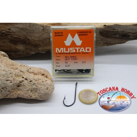 1 boîte de 50 pcs Mustad cod. 3137, n.3/0, oeillets FC.B68C