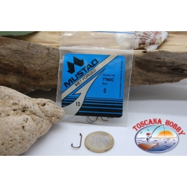 1 bustina 10pz ami Mustad cod. 7780C, n. 8, Wet forged hooks, occhiello FC.B78A