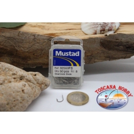 1 boîte de 50pcs hameçons Mustad cod. 92553FS, pas. 8, Inoxydable Bec FC.B81B