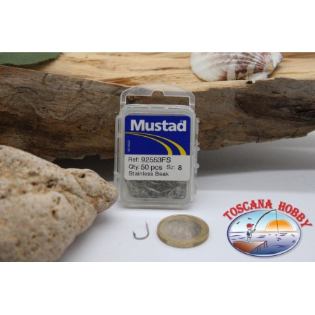 1 box 50pcs hooks Mustad cod. 92553FS, no. 8, Stainless Beak FC.B81B