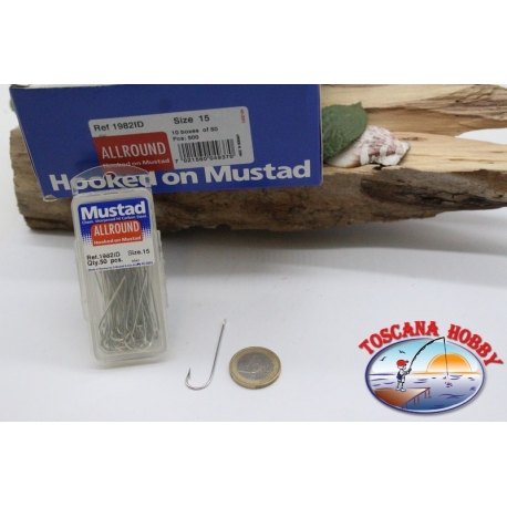 10 box da 50 ami Mustad, cod. 1982ID, n.15, FC.E14B