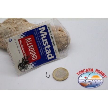 1 sachet de 25 pcs Mustad cod.52000C, pas. 11, Limerick inversé crochets FC.B88A