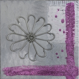 La pintura de la flor de plata glitter en color fucsia, el tamaño de 30x30. QR10